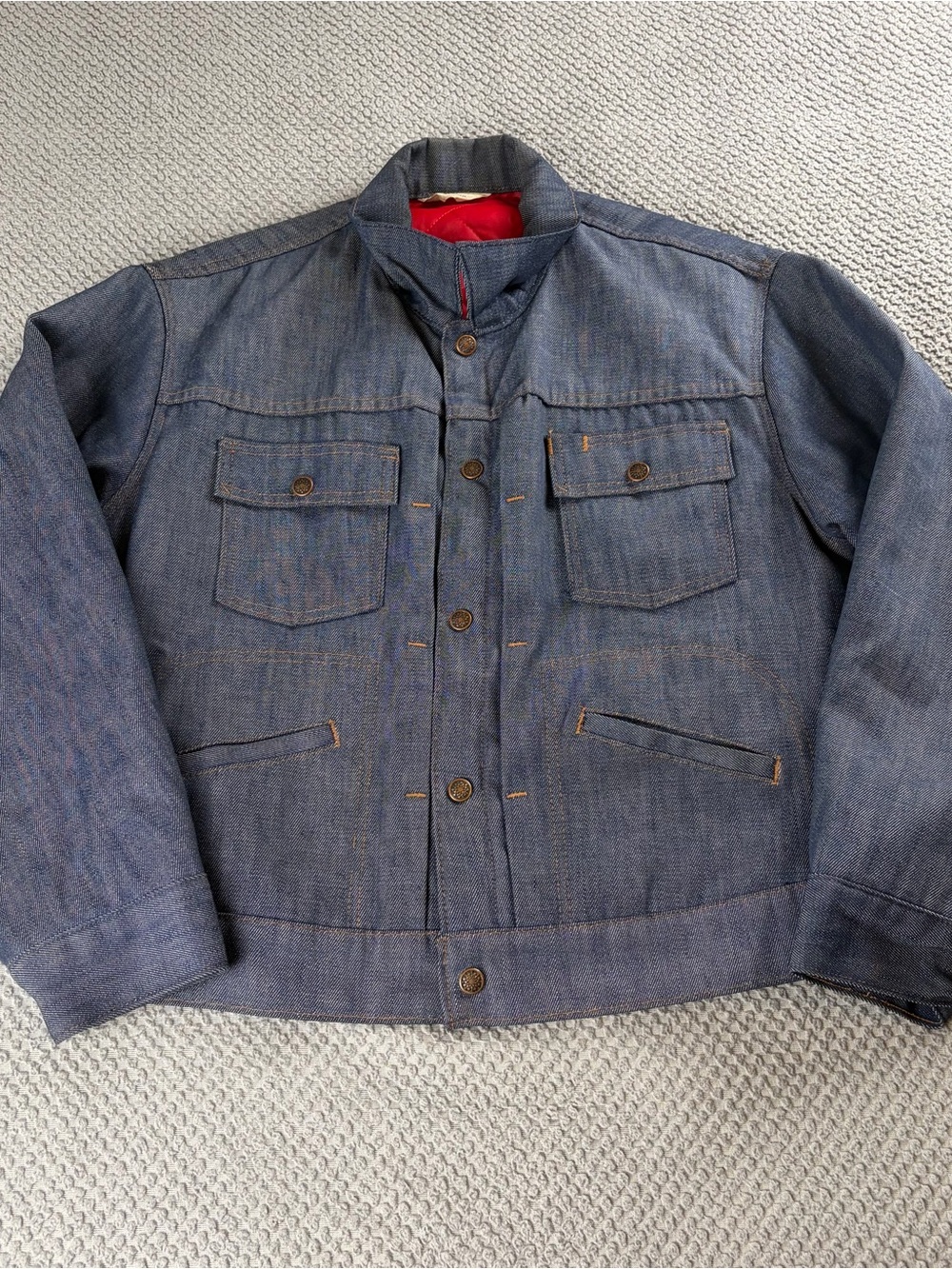 JCPenny Men's Denim Jacket in Blue with Red Lining size M? See measurements.
